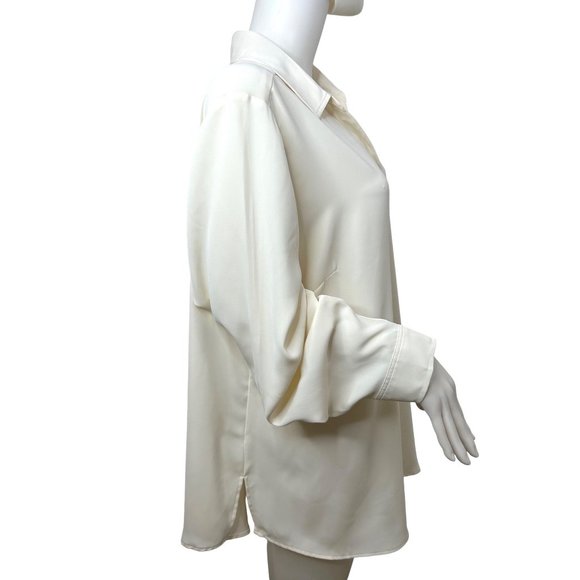 Susan Graver Woven Essentials Blouse Women’s 1X Ivory QVC Collar Long Sleeves - Picture 5 of 8